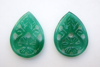 Green Onyx, Filigree Findings, Stone Carving, Hand Carved, Green Onyx Stone, Matched Pair 29x21mm Each