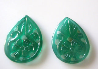 Green Onyx, Filigree Findings, Stone Carving, Hand Carved, Green Onyx Stone, Matched Pair 29x21mm Each