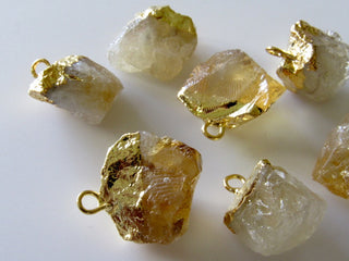 Raw Citrine Electroplated Single Loop Raw Gemstone Connectors, Citrine Rough, 5 Pieces, 18mm To 20mm, SKU-5770