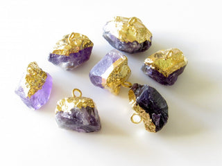 Raw Amethyst Connectors, Single loop Electroplated Raw Gemstone Connectors, Amethyst Rough, 5 Pieces, 18mm To 20mm Approx, SKU-5744