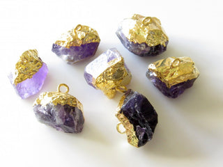 Raw Amethyst Connectors, Single loop Electroplated Raw Gemstone Connectors, Amethyst Rough, 5 Pieces, 18mm To 20mm Approx, SKU-5744