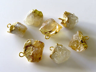 Raw Citrine Electroplated Single Loop Raw Gemstone Connectors, Citrine Rough, 5 Pieces, 18mm To 20mm, SKU-5770