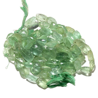 Green Fluorite Tumbled Beads, Faceted Fluorite Nugget Beads, 12 To 22mm Beads, Sold As 7 Inch And 14 Inch, SKU-SS37