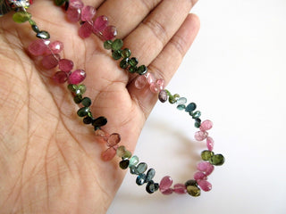 Green Tourmaline, Pink Tourmaline, Tourmaline Pear Beads, Faceted Tourmaline Beads, 7mm To 5mm, 8 Inch Strand, SKU-TR6