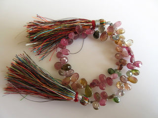 Green Tourmaline Beads, Pink Tourmaline Beads, Tourmaline Pear Beads, Faceted Tourmaline, 7mm To 6mm, 8 Inch Strand, SKU-TR9