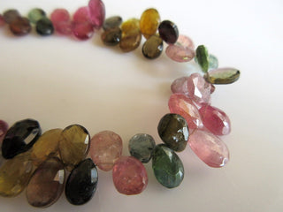 Green Tourmaline Beads, Pink Tourmaline, Tourmaline Pear Beads, Faceted Tourmaline Beads, 7mm To 9mm, 8 Inch Strand, SKU-TR8