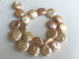 Fancy Peach Color Coin Pearls, Fresh Water Pearls, Loose Pearls, 8 Inches, 20mm Each, SKU-FP23