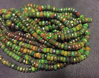 Rare Black Opal Beads, Ethiopian Opal, Welo Opal Rondelle Beads, Faceted Opal Beads, 16 Inch Strand, 3mm To 7mm Each, SKU-8439