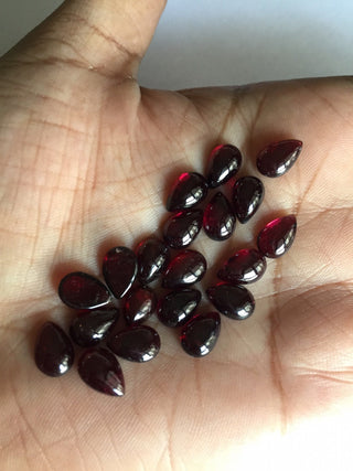 50 Pieces Wholesale 9x6mm Each Garnet Pear Shaped Wine Red Smooth Flat Back Loose Cabochons SKU-G14