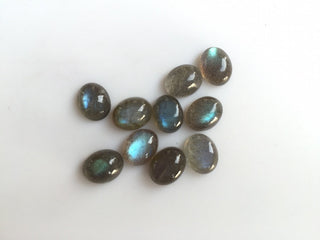 10x8mm Each Oval Shaped Black with Flashes of blue Labradorite Loose Cabochons, Sold As 10 Pieces/50 Pieces, L6