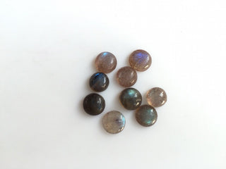 10 Pieces 8x8mm Labradorite Round Shaped Black with flashes of blue Smooth Flat Back Loose Cabochons L8