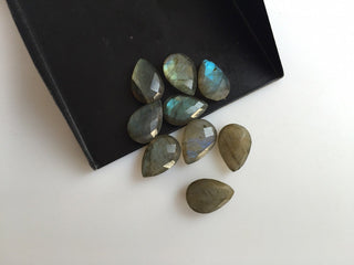 10 Pieces 12x8mm Each Labradorite Pear Shaped Black with flashes of blue Faceted Loose Gemstones SKU-L3