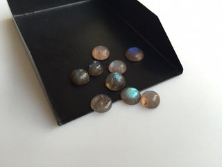 10 Pieces 8x8mm Labradorite Round Shaped Black with flashes of blue Smooth Flat Back Loose Cabochons L8