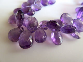 Huge Amethyst Pear Faceted Beads, 8mm To 12mm Amethyst Pear Briolettes, Wholesale Price, 8 Inch Strand