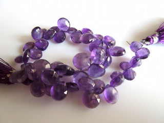 Natural Amethyst Heart Shaped Faceted Briolette Beads, 7mm To 10mm Each, 8 Inch Strand
