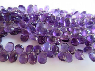 Amethyst  Faceted Pear Shaped Briolette Beads, 6mm To 10mm Amethyst Briolette Beads, 9 Inch & 4.5 Inch Strand, SKU-AM1
