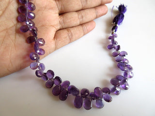 Amethyst  Faceted Pear Shaped Briolette Beads, 6mm To 10mm Amethyst Briolette Beads, 9 Inch & 4.5 Inch Strand, SKU-AM1