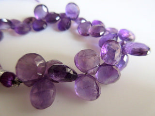 Natural Amethyst Heart Shaped Faceted Briolette Beads, 7mm To 10mm Each, 8 Inch Strand