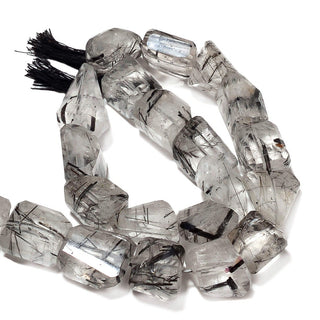 Black Rutilated Quartz Beads, AAA Rutile Nugget Beads, Faceted Rutile Tumbles, 14mm To 20mm, 13 Inch Strand, SKU-AA56