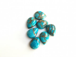 4 Pieces 16x12mm Blue Copper Turquoise Pear Shaped Smooth Flat Back Loose Cabochon Lot SKU-CT5