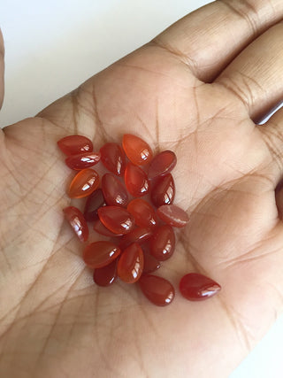 20 Pieces 8x5mm Each Red Onyx Smooth Pear Shaped Flat Back Loose Cabochon Lot For Making Jewelry SKU-RO3