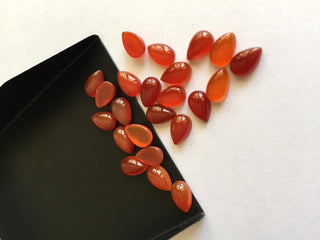 20 Pieces 8x5mm Each Red Onyx Smooth Pear Shaped Flat Back Loose Cabochon Lot For Making Jewelry SKU-RO3