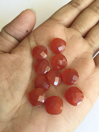 6 Pieces 10x10mm Each Red Onyx Faceted Cushion Shaped Loose Gemstones RO4