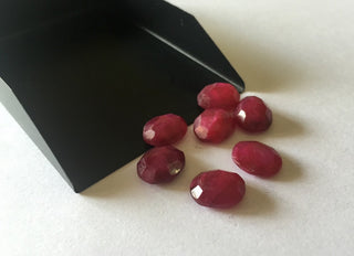 6 Pieces 12x10mm Red Corundum Oval Shaped Faceted Rose Cut Ruby Loose Cabochons RC4