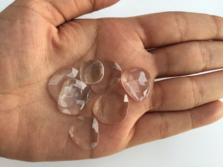 3 Pieces 20mm - 25mm Each Crystal Quartz Faceted Rose Cut Loose Cabochons SKU-CQ1