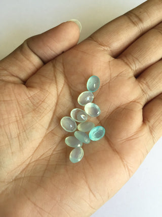 25 Pieces 8x6mm Each Aqua Chalcedony Oval Shaped Faceted Loose Gemstones SKU-C7