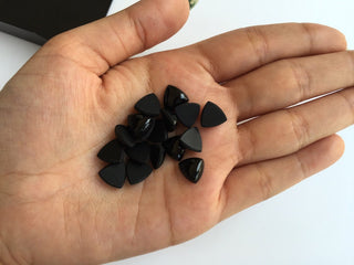 25 Pieces 8mm Each Black Onyx Smooth Trillion Shaped Loose Cabochons BO17