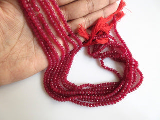 4mm Red Jade Rondelle Beads, Faceted Ruby Red Jade Beads, 13.5 Inch Strand, Sold As 1 Strand/5 Strand/10 Strand, SKU-JA2