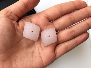 Rare Rose Quartz Carving , Hand Carved, Stone Carving, Chandelier Caps Gemstone Carving, Flower Earrings, Matched Pairs, 29x25mm