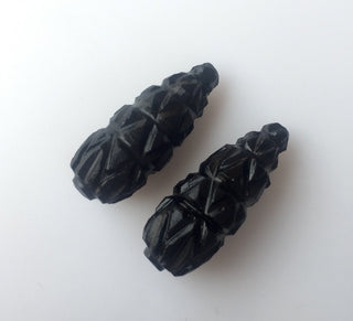 Unique Black Onyx Carvings , Hand Carved, Stone Carvings, Black Gemstone Carvings, Matched Pairs, 26x10mm - SKU C31