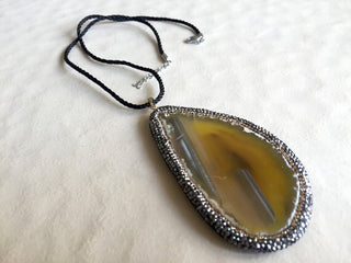 1 Piece Yellow Shaded Agate Connector, Crystal Rhinestone Pave, Gemstone Pendant Connector, Single Loop 3.25 x 1.75 Inches, SKU-Tc24
