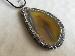 1 Piece Yellow Shaded Agate Connector, Crystal Rhinestone Pave, Gemstone Pendant Connector, Single Loop 3.25 x 1.75 Inches, SKU-Tc24