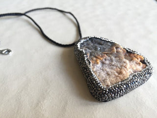 1 Piece Brown And Grey Shaded Druzy Connector, Crystal Rhinestone Pave, Gemstone Pendant Connector, Single Loop 2.5 x 2 Inches, SKU-Tc26