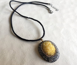 1 Piece Yellow Druzy Connector, Crystal Rhinestone Pave, Gemstone Pendant Connector, Single Loop 1.5 x 1.25 Inches, SKU-Tc30