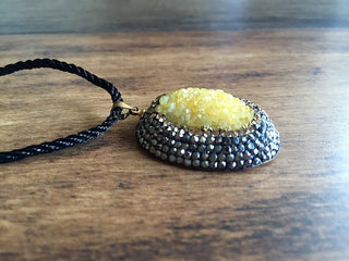 1 Piece Yellow Druzy Connector, Crystal Rhinestone Pave, Gemstone Pendant Connector, Single Loop 1.5 x 1.25 Inches, SKU-Tc30