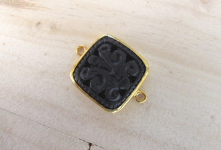 1 Pieces Black Onyx Hand Carved Gold Bezel Connectors, Focal Pendant, Sterling Silver Gemstone Connectors, SKU-CC6