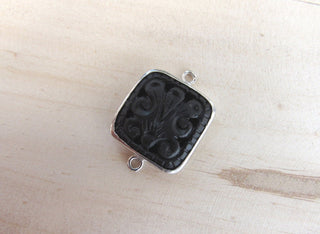 1 Pieces Black Onyx Hand Carved Bezel Connectors, Focal Pendant, Sterling Silver Gemstone Connectors, SKU-CC9