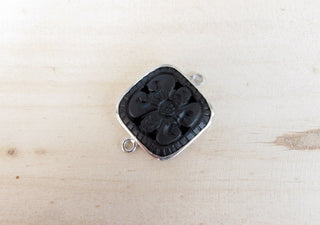 1 Pieces Black Onyx Hand Carved Silver Bezel Connectors, Focal Pendant, Sterling Silver Gemstone Connectors, SKU-CC10