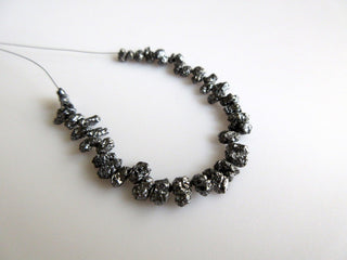 Black Raw Diamond Drops, Natural Uncut Diamond Beads, Black Rough Diamond Briolettes, 4mm To 5mm Beads, Sold As 4/8 Inch Strand, DD202