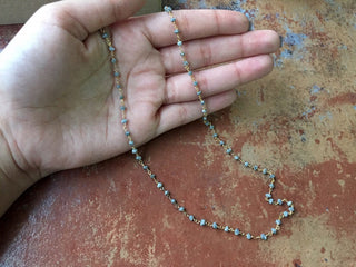 Natural Grey Raw Diamond Beaded Chain, Wire Wrapped Chain, Chain By The Foot, Rosary Chain, 925 Sterling Silver/24 KT Gold Plated