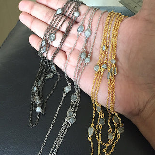 24 Inches Raw Diamond Connector Chain 925 Sterling Silver Bezel Connectors Chain By the Foot Style Rough Diamond