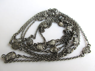 24 Inches Raw Diamond Bezel Connector Chain, 925 Sterling Silver Bezel Connectors, Chain By the Foot Style, Rough Diamond Connectors