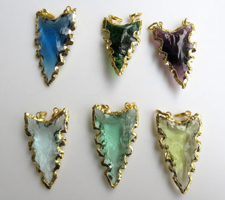 15 Pieces Wholesale Multi Color Hydro Quartz Arrowhead, Gold Arrowhead Pendants, Double Loop, 45mm Each Approx, SKU-Ah9560