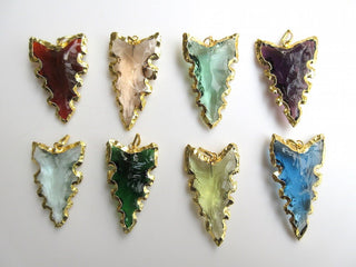 15pcs Multi Color Gold Arrowhead Pendants, Hydro Quartz Arrowhead, Raw Quartz Connector Pendants, Single Loop, 45mm Each Approx, SKU-Ah9566