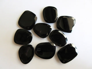 2 Pieces 26mm to 28mm Each Huge Black Onyx Rose Cut Flat Back Black Color Loose Cabochons GFJ