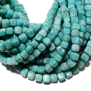 Natural Amazonite Beads, Faceted Box Beads, Gemstone Beads, 7mm Beads, 9 Inch Strand, SKU-BB49